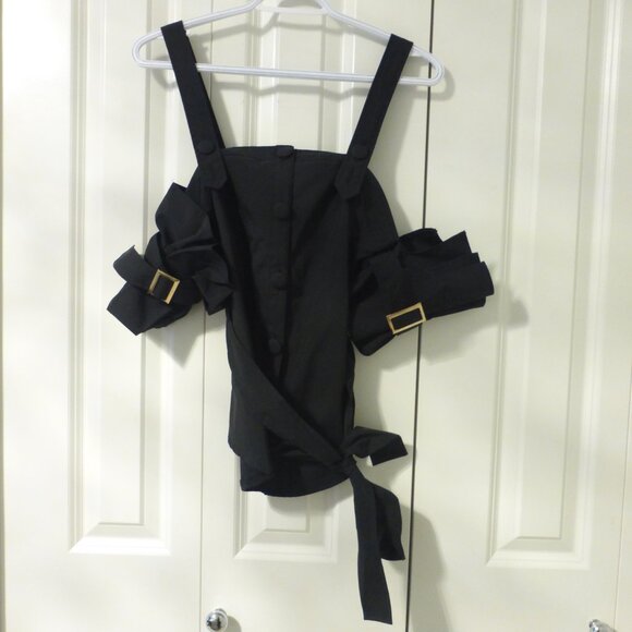 TEA & CUP black cuffed sleeves button up top - Picture 2 of 12